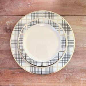 Ivory Tartan Collection Party Plates | Premium Disposable Plaid & Champagne Gold